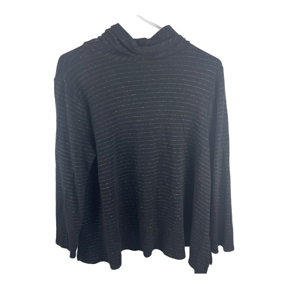 J.Jill Wearable‎ Collection Soft Black Metallic Cowlneck Sweatshirt Sz L Petite - Picture 2 of 9